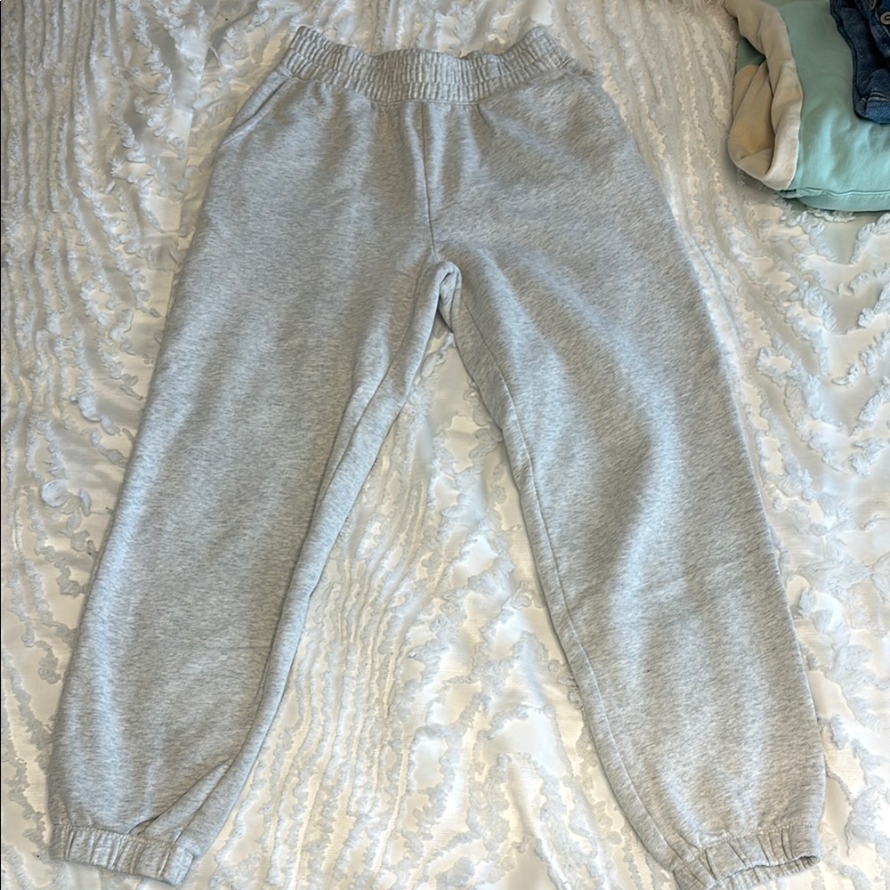 Light Heather Gray Track Pants with Elastic Waistband and Tapered Fit